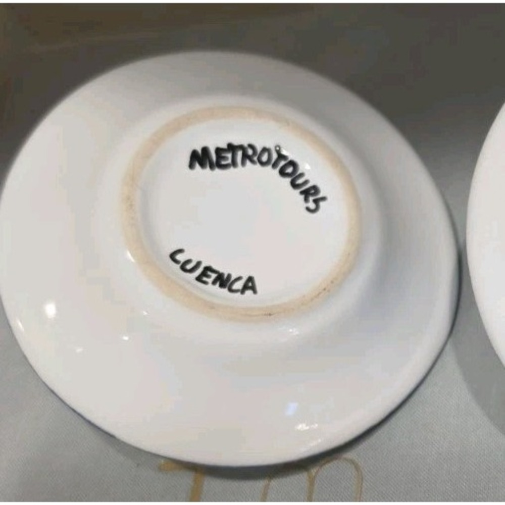 VTG Spanish Glazed Pottery Candle Holders Pair Hand Painted Floral Cuenca Spain - Picture 2 of 9